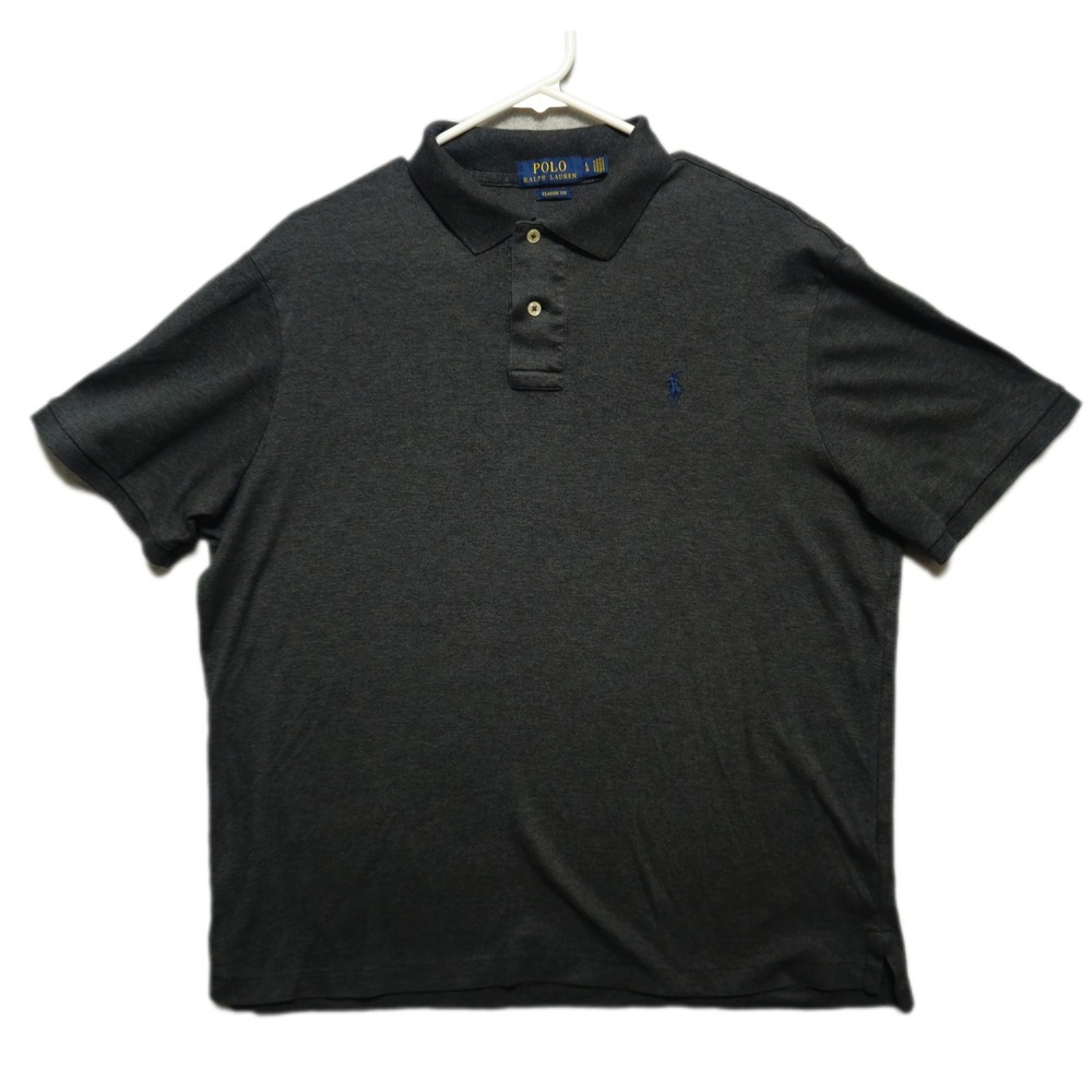 Polo Ralph Lauren Mens Large Classic Fit Polo Shirt Gray Heather Pony Logo Pima
